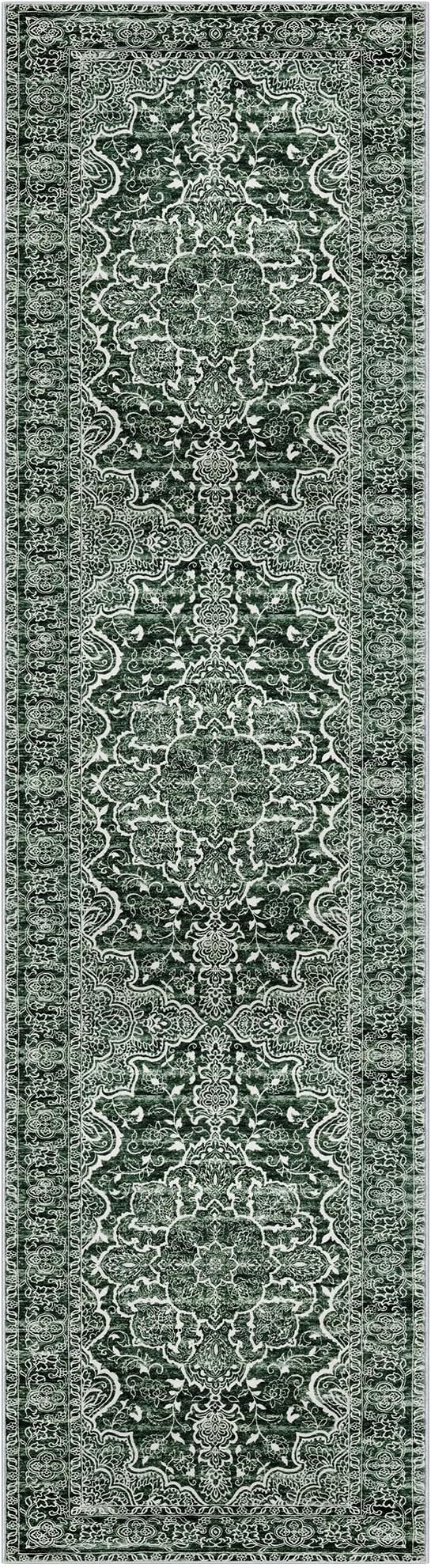 KUTA Vintage Runners for Hallways 2x8 Dark Green, Modern Floral Kitchen Rugs Non-Slip Washable Ultra Soft Printed Retro Distressed Carpet Entryway Runners for Bedroom Living Room Decor
