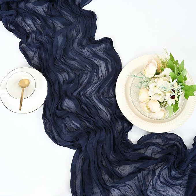 25 Pack Navy Blue Cheesecloth Table Runner 17 x 108 Inch Fall Thanksgiving Boho Rustic Farmhouse Gauze Cheese Cloth Runner for Wedding Party Baby Shower Home Decor Holiday Decorations