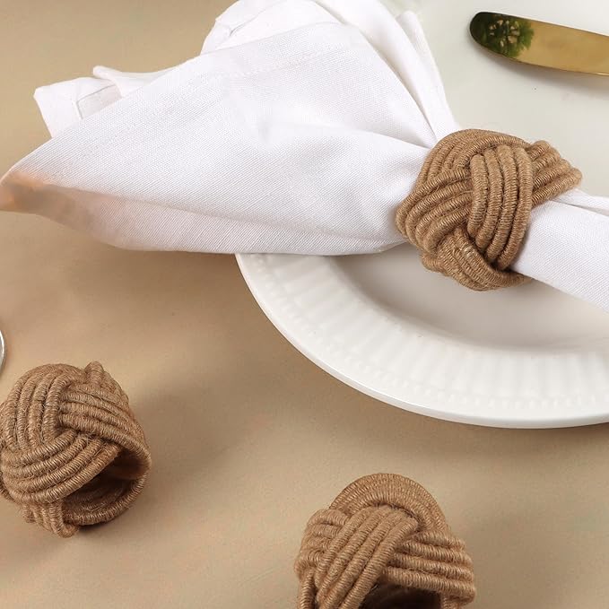 ALPHA Living HOME Rustic Jute Napkin Rings Set of 12 - Natural Woven Napkin Holders for Table Décor, Parties, Weddings, Everyday Dining - Farmhouse Style Napkin Rings Accessories (Brown)