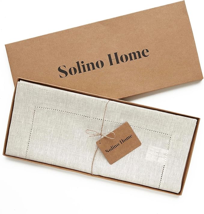 Solino Home Linen Light Natural Table Runner 36 Inches - Classic Hemstitch, 100% Pure Linen Coffee Table Runner 14 x 36 Inch Ideal for Dresser Tables - Spring, Easter