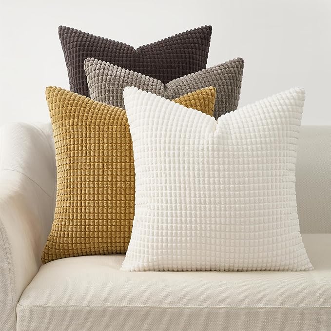 Topfinel 4 Packs Rust Boho Decorative Throw Pillow Covers 16x16 Inch for Living Room Couch Bed, Western Rustic Modern Home Decor, Soft Corduroy Small Bulge Accent Square Cushion Case 40x40 cm