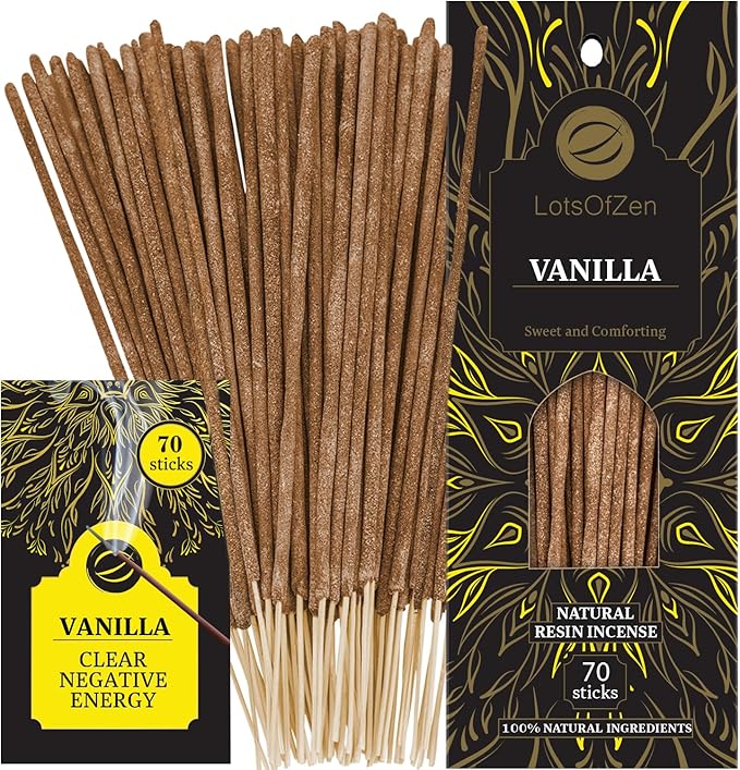 Vanilla Incense Sticks, 70 Pack – Hand-Rolled, 8-Inch Long, Long-Burning – Natural Vanilla Aroma for Meditation, Relaxation, and Calm Home Atmosphere