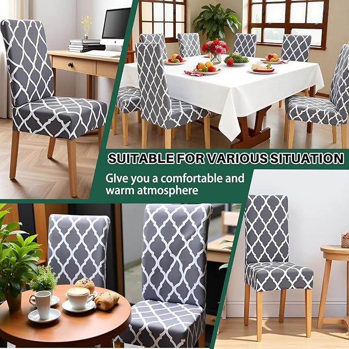 Dioxide High Stretch Chair Covers for Dining Chairs, Washable Dining Chair Covers Set of 6, Soft Kitchen Chairs Seat Covers, Parsons Chair Slipcovers Protectors for Home Hotel Restaurant Banquet