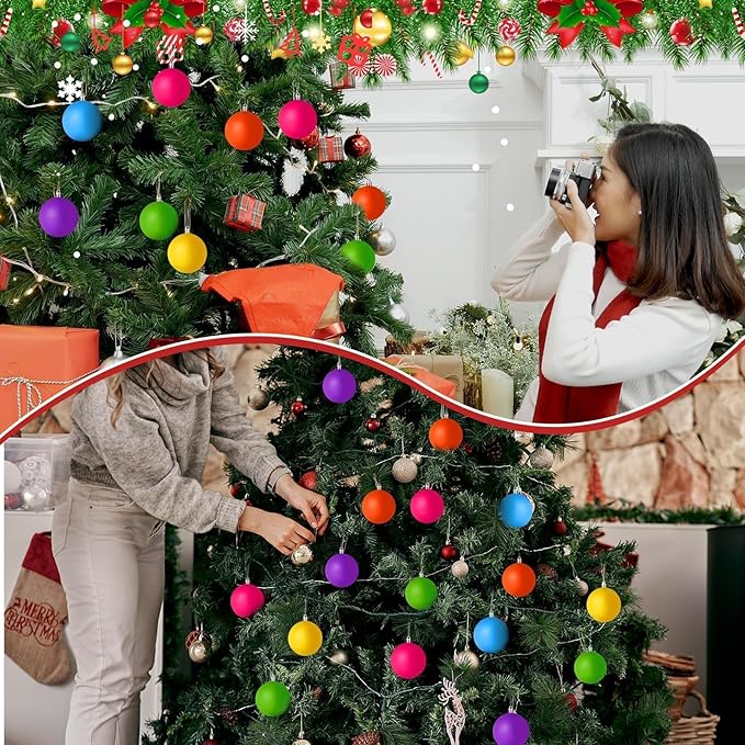 12 PCS 3.15 Inch Large Neon Color Christmas Ball Ornaments Living Room Garden, Shatterproof Christmas Tree Ornament Set Large Ball Pendant for Xmas Party Supplies