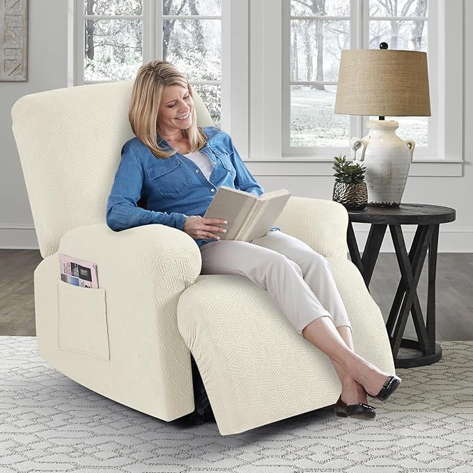 Timeles Extra Wide Recliner Chair Cover Reclining Couch Cover Sofa Slipcover Stretch Soft Washable (Single-Seater Oversized, Cream)