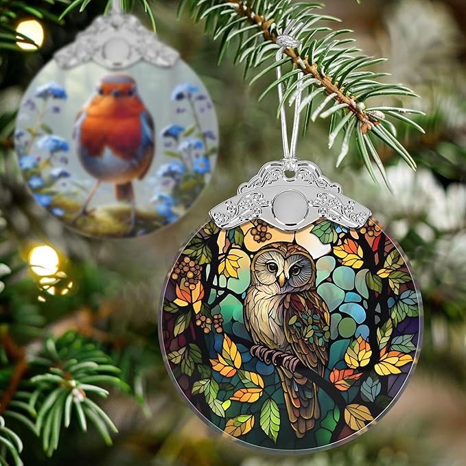 Owl Stained Glass Orament - Christmas Ornament - Christmas Decorations for Tree - Holiday Present ldeas - Gift Exchange