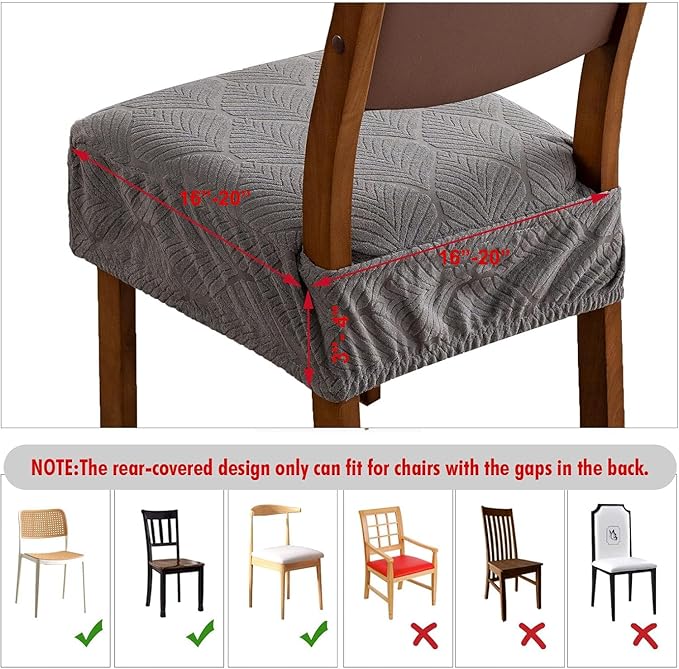 Removable Washable Dining Chair Seat Covers Set of 4,Stretch Jacquard Chair Seat Cushion Protector Slipcovers, Rear Covers