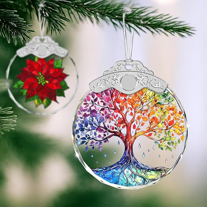 Christmas Ornaments - Tree of Life Stained Glass Ornament - Xmas Decor - Ornaments for Christmas Tree - Holiday Presents - Gift Exchange Ideas - Car Hanging Decoration - Wine Bottle Decor