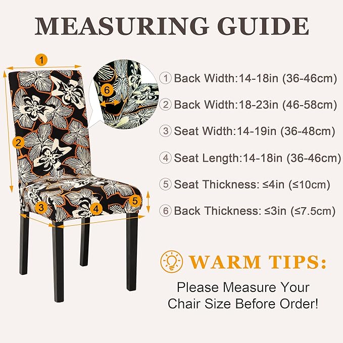 Sufdari Dining Chair Covers,Kitchen Chair Cover,Parsons Chair Slipcover,Spandex Chair Protectors for Dining Room Stretch Chairs Cover Set of 6 -Black Cream Floral