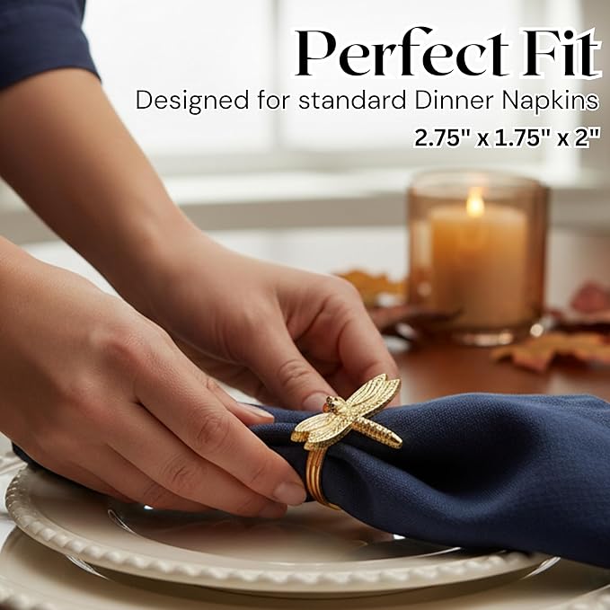 ALPHA Living HOME Napkin Rings, Napkin Ring Set of 12, Napkin Holders for Dining Table Settings Thanksgiving Metal Serviette Ring Rustic Table Décor for Weddings, Parties, and Everyday Use (Gold)