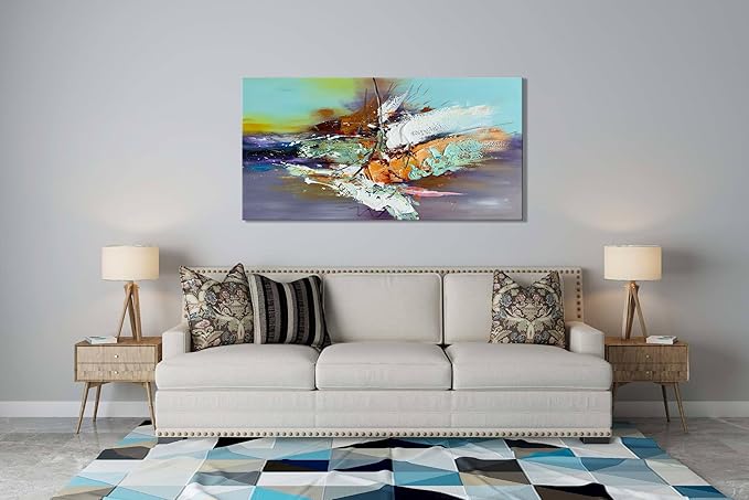 zoinart Hand Painted Textured 3D Wall Art 24x48 Inches Colorful Oil Paintings Abstract Large Canvas Wall Art for Home Decorations