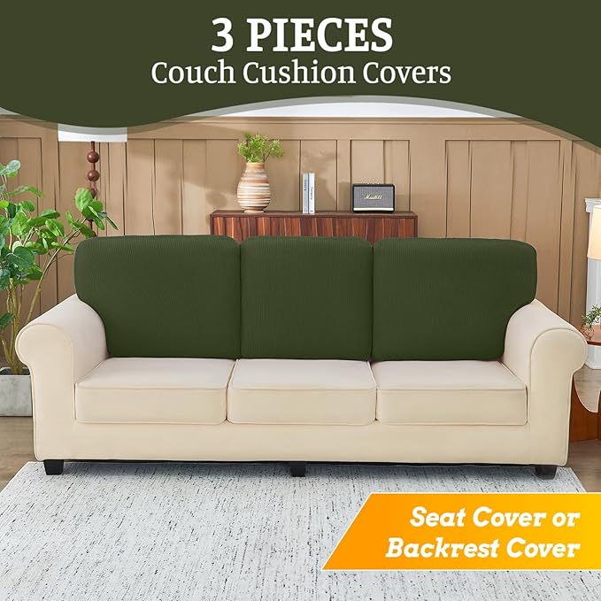 Sectional Couch Covers for Sofa Cushion L Shaped Couch Cover Washable Soft Couch Cushion Covers Stretch Sofa Slipcovers(3-Piece for Sofa Seat or Backrest, Green)
