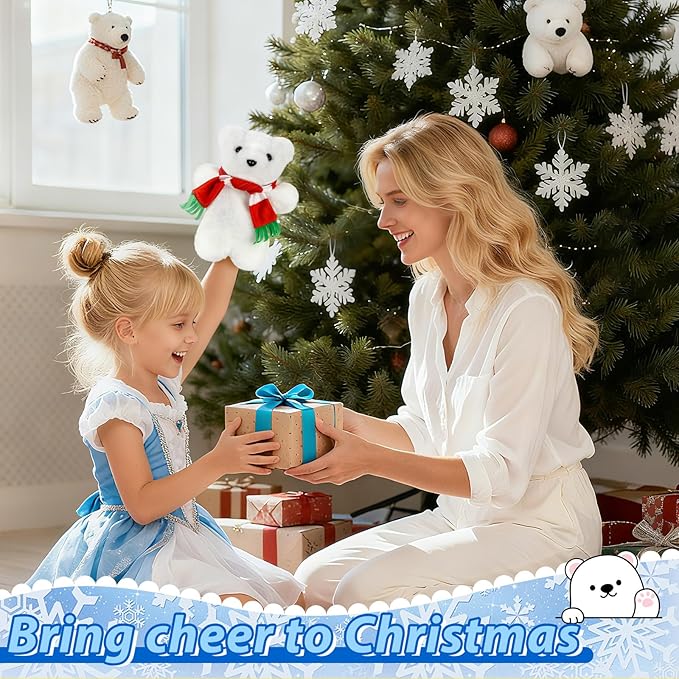 Eyourlife Polar Bear Christmas Tree Topper with Red Scarf, 9inch Winter Cute Plush Stuffed White Polar Bear Tree Topper Decor for Party Home Gifts Xmas Christmas Indoor/Outdoor Tree Top Decoration