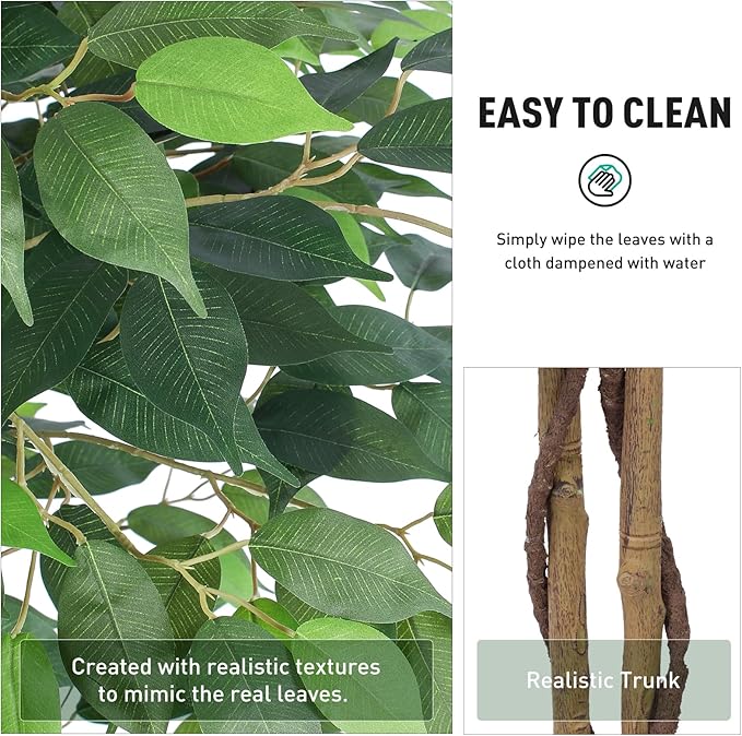 Artificial Ficus Tree 5ft, Artificial Plants Indoor with Realistic Leaves & Trunk, Fake Plants for Home Office Living Room Decor.