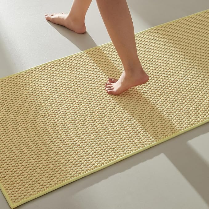 Bathroom Runner Rugs, Long Bath Mat Runner Washable Thin Quick Dry Low Pile Bathroom Runner Rugs Non Slip, Yellow 24"x70"