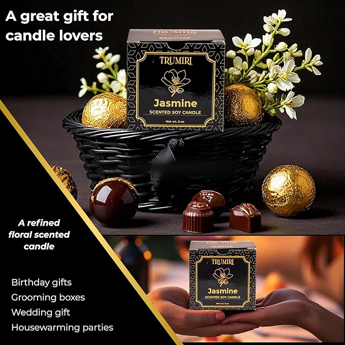 Jasmine Candle Strong Scented Soy Candel Natural Non Toxic Velas Aromáticas Gift for Women Pack of 1 5Oz Decorartive Travel Tin