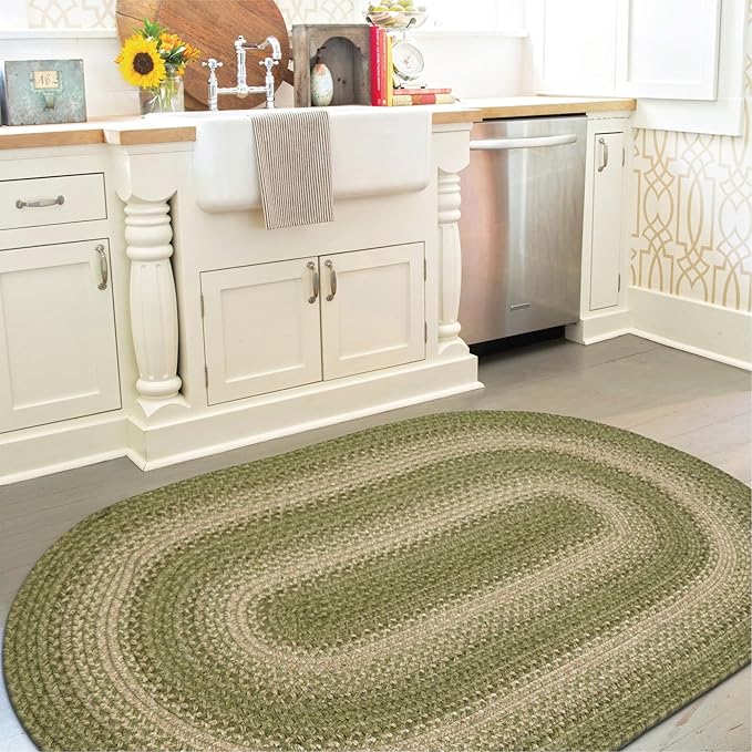 Grassland Green Oval Braided Rug, 2x3' - Handmade with Jute, Warm Country Rustic Decor, Perfect for Bathrooms and Entryways - Reversible and Easy to Clean