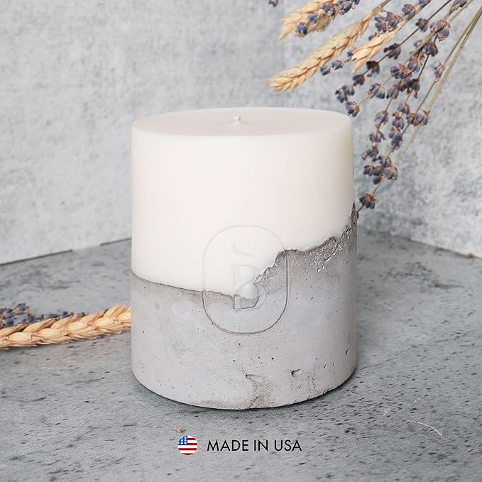 – Large Concrete Pillar Candle – Handcrafted White Decorative Candle, 36 oz, Modern Minimalist Home Décor Centerpiece, Unscented Handmade Candle for Living Room or Table Décor