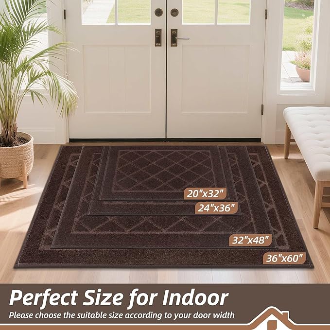 BEQHAUSE Dirt Trapper Door Mat 36" x 60", Doormat Non-Slip Entryway Rugs Washable, Dog Door Mat Stain Resistant and Absorbent Welcome Floor Mat for Front Back Door, Muddy Wet Shoes & Paws, Brown