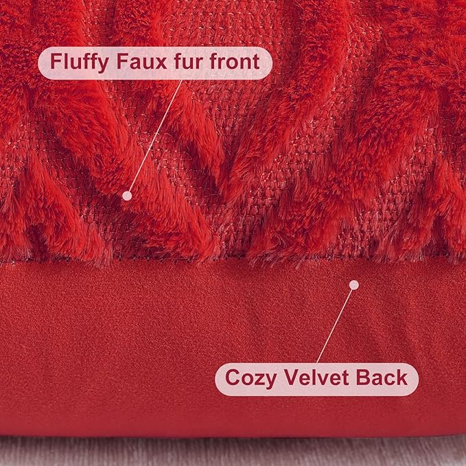 decorUhome Christmas Throw Pillow Covers 20x20 Inch Set of 2, Soft Plush Faux Wool Red Solid Couch Pillow Covers, Accent Farmhouse Neutral Square Pillow Cases for Sofa Bed Living Room