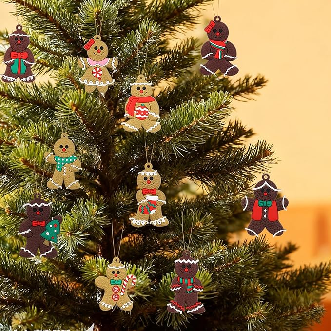 16 Pcs Gingerbread Man Ornaments for Christmas Tree, Soft Silicone Christmas Decorations, 3 Inch Adorable Gingerbread Figurines for Xmas Tree Hanging Decor, Gift Tags & Party Favors (16 Designs)