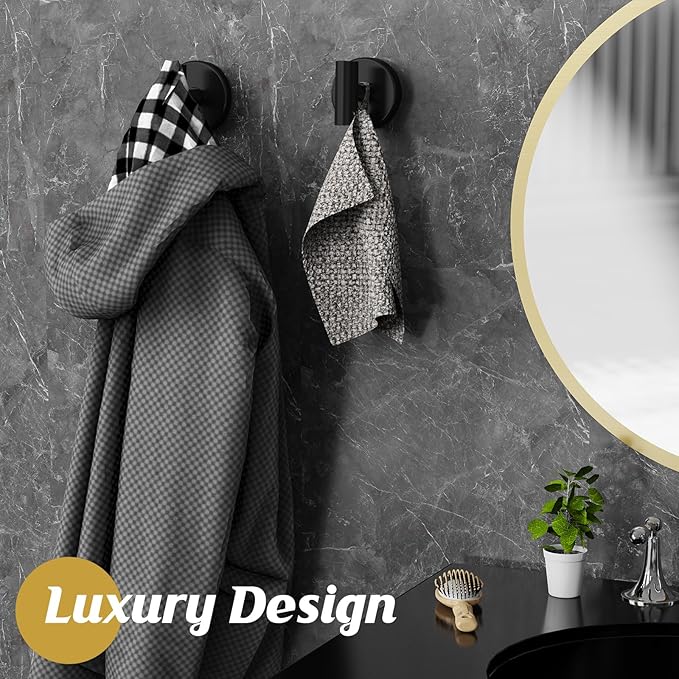Suction Cup Hooks for Shower,Heavy Duty Shower Towel Suction Hooks,No Drill Wall Mounted Towel Hooks for Bathrooms Wall,Kitchen,Glass,Mirror,Tile to Hang Towels,Robes,Coat-Black(4 Pack)