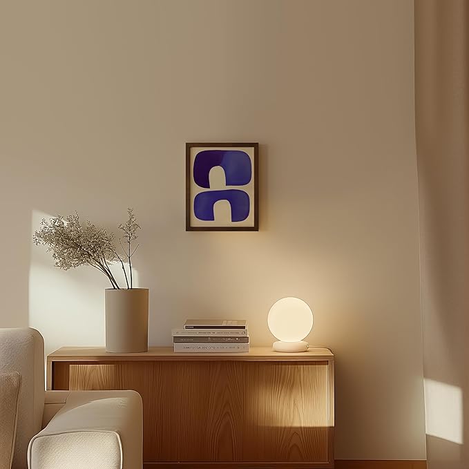 HAUS AND HUES Modern Abstract Wall Art - Blue and Green Living Room Art, Modern Artwork for Walls, Minimalist Picture for Living Room(Blue Tribal Shapes, Walnut Frame, 8x10)