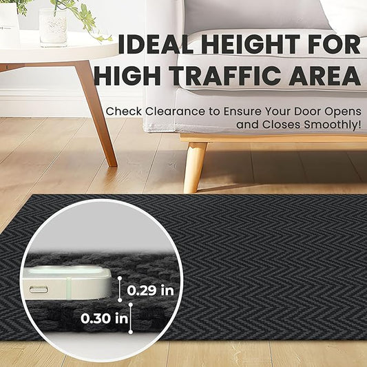 3x5 Ft Braided Area Rug Washable Rugs for Entryway Throw Rugs with Rubber Backing Boho Door Mat Indoor Entrance Cotton Kitchen Mats Woven Front Door Carpet for Foyer Living Room, Black/Grey