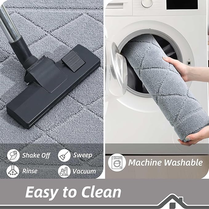 BEQHAUSE Dirt Trapper Door Mat 24" x 60", Doormat Non-Slip Entryway Rugs Washable, Dog Door Mat Stain Resistant and Absorbent Welcome Floor Mat for Front Back Door, Muddy Wet Shoes & Paws, Grey