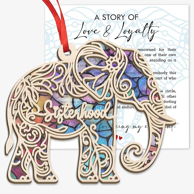 GEEMBI Christmas Birthday Gifts for Women Friendship - Suncatcher Christmas Ornaments 2025 with Card - Thank You Elephant Gifts for Women Best Friends Bestie Sisters, Elephant Ornaments for Sisterhood