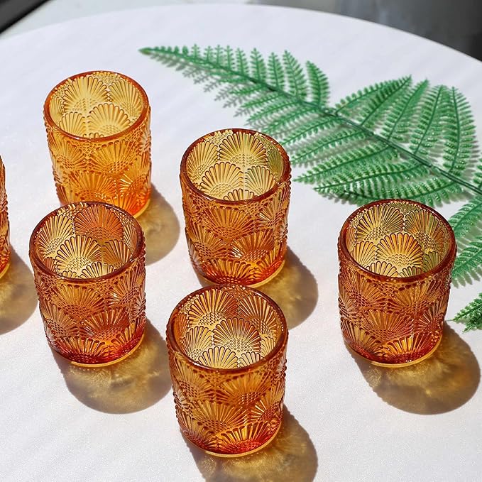 Woho 24pcs Amber Votive Candle Holders, Glass Tea Lights Candle Holder for Wedding Table Centerpiece, Vintage Tealight Candle Holder Decor for Anniversary, Bridal Shower Christmas Party
