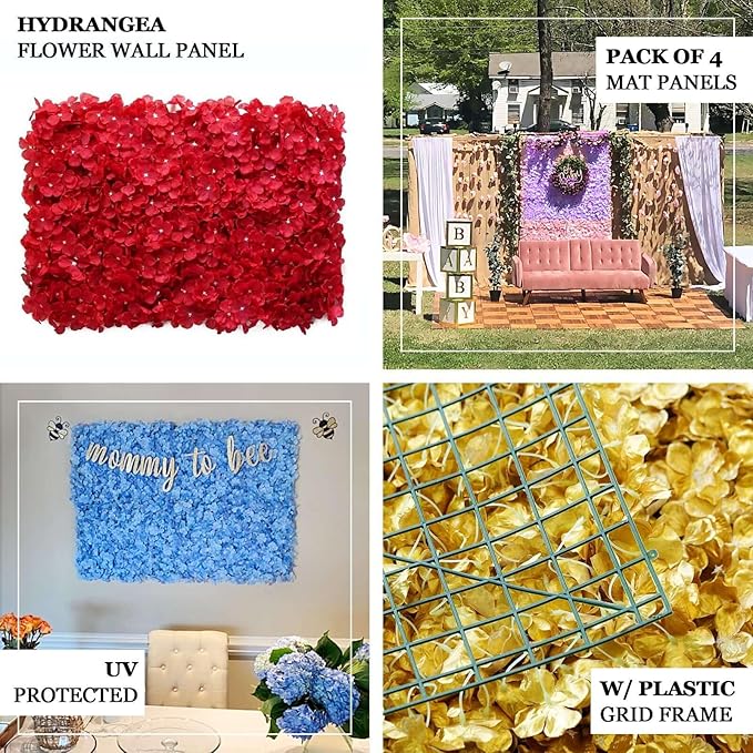 Efavormart Black UV Protected Hydrangea Flower Wall Mat Backdrop 4 Artificial Panels - 11 Sq ft.