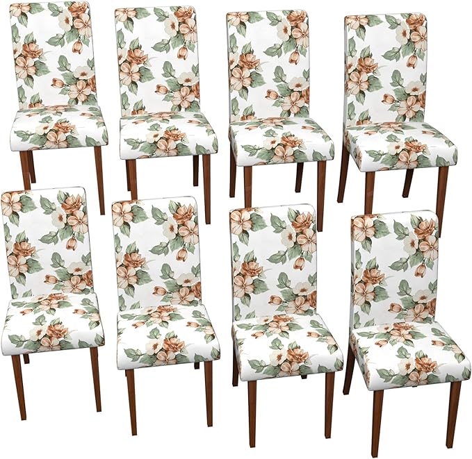 Stretch Dining Chair Covers Set of 8,Floral Print Chair Covers,Soft Removable Washable,Pet Friendly Furniture Protector,Universal Chair Slipcovers for Home, Kitchen,Ceremony Dining Room Seat