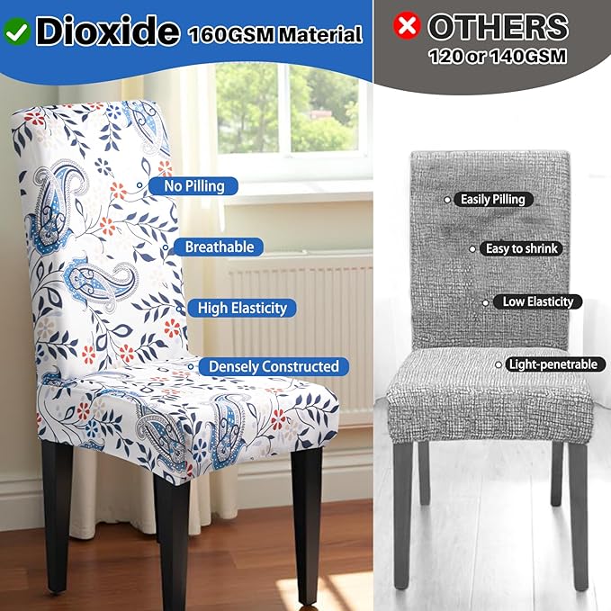Dioxide High Stretch Chair Covers for Dining Chairs, Washable Dining Chair Covers Set of 6, Soft Kitchen Chairs Seat Covers, Parsons Chair Slipcovers Protectors for Home Hotel Restaurant Banquet