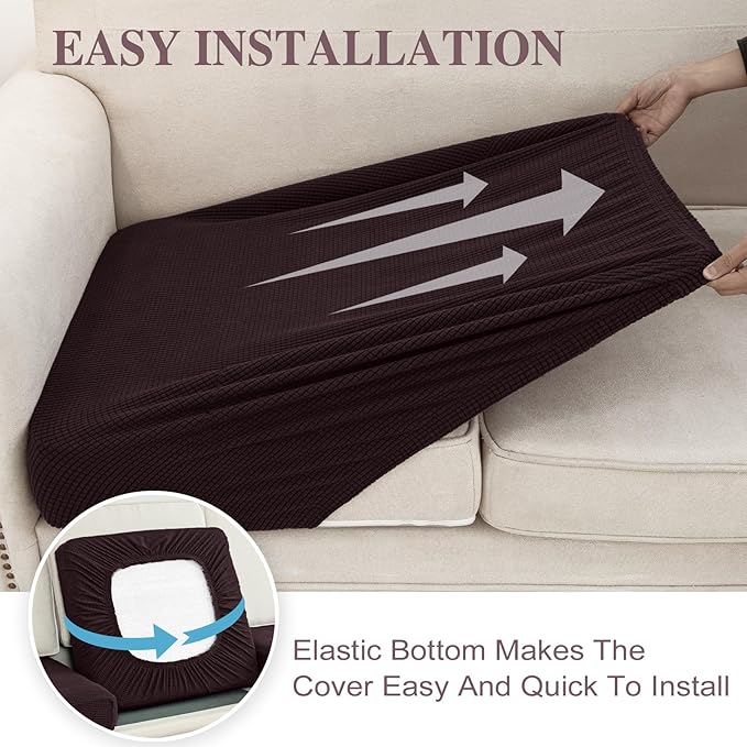 Couch Cushion Covers for Sectional Sofa L Shape Washable Separate Seat Chaise Couch Cover Stretch Sofa Slipcovers with 2 Pcs Pillowcases(3 Seater + 1 Chaise, Brown)