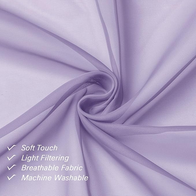 Lecloud 72 Inch Light Purple Sheer Curtains & Panels Set of 2, Airy & Breathable Solid Voile Lavender Curtain for Girls Bedroom, Gauzy Window French Door Living Room Drapes with Rod Pockets, 40W x 72L