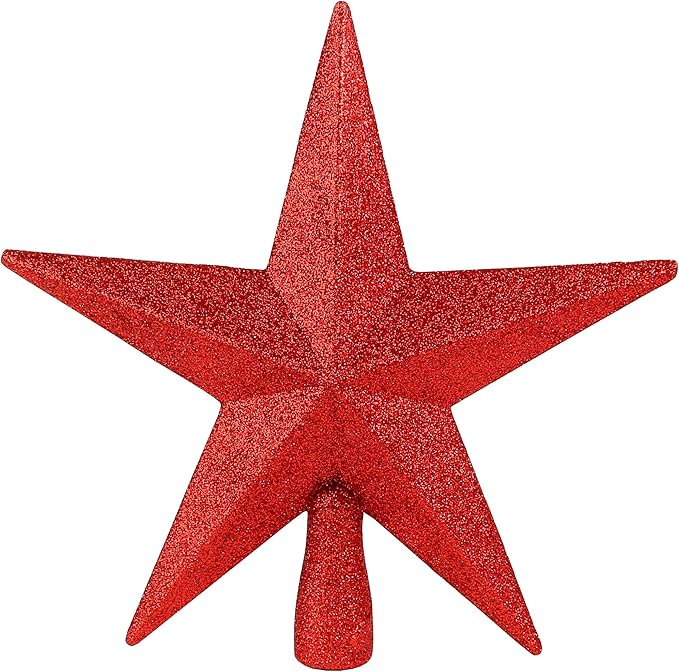 Ornativity Glitter Star Tree Topper - Christmas Red Decorative Holiday Trees Toppers Sparkle Bethlehem Star Decor Xmas Ornament 8"