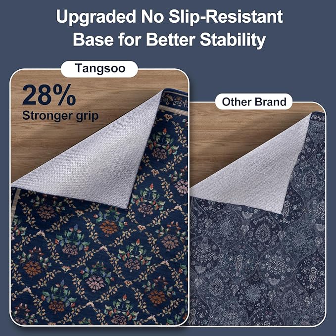 Tangsoo 2x6 Washable Runner Rug for Hallways, Non Slip Moroccan Trellis Blue Floral Carpet Runner, Soft Low Pile Floor Carpet Runner for Kitchen, Laundry, Bedroom, Bathroom, Living Room Home Decor