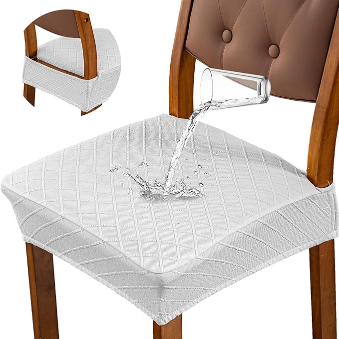 Genina Waterproof Seat Covers for Dining Room Chairs Covers Dining Chair Slipcovers Protector, No Rear Covers (White, 4 Pcs)