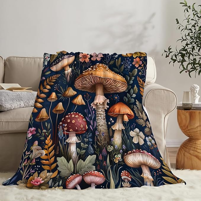 Tijuboni Mushroom Throw Blanket Mushroom Gifts for Girls Women Boys Men Kids Adults Soft Flannel Fleece Blanket for Couch Sofa Bed Home Decor 60"x80"