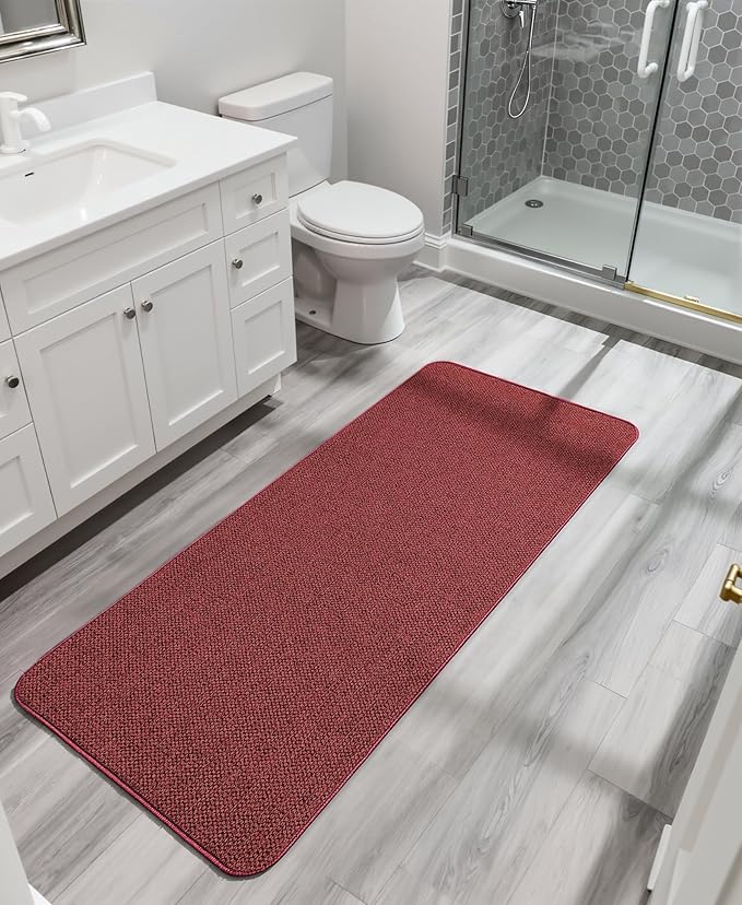 Christmas Bath Mat,Ultra Thin Bathroom Runner Rugs,Large Bath Mats for Bathroom,Quick Dry,Non-Slip,Machine Washable,Low Pile,Bath Rug,Shower Outside,Sink,Home Decor Accessories.Red,2'x5'（24x60inch）
