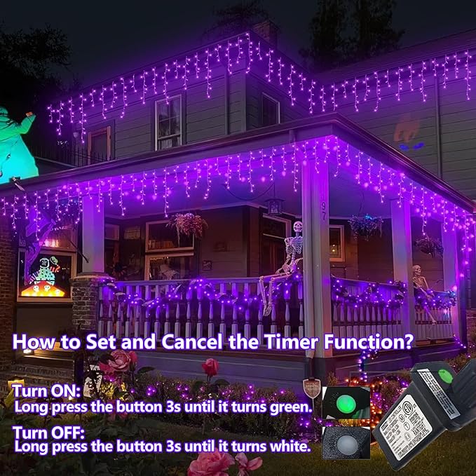YEGUO 33ft 400 LED Purple Icicle Christmas Lights Outdoor Waterproof, 80 Drops Icicle Light Connectable, 8 Modes Christmas Lights Indoor with Memory Timer
