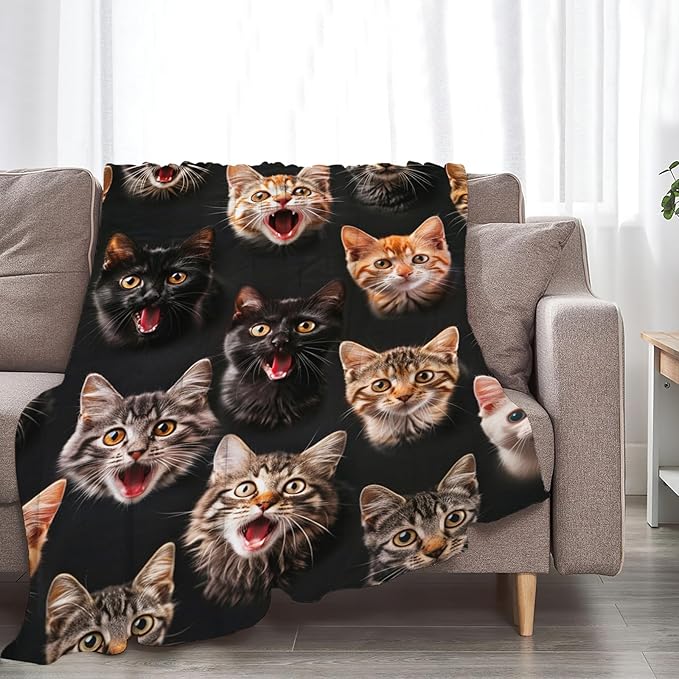 Tijuboni Cats Throw Blanket Cat Gifts for Girls Boys Women Men Kids Adults Soft Flannel Fleece Blanket for Couch Sofa Bed Home Decor 50"x60"