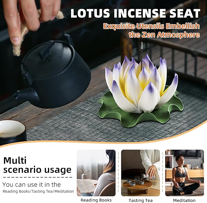 Lotus Incense Burner - Incense Burner Holder for Home Incense Holder Decor Incense Holder for Sticks Yoga, SPA (Z7-Blue-Yellow)
