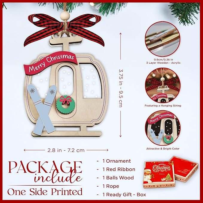 Ski Christmas Tree Ornaments 2025-2 Layer Gondola Ornament - Skiing Ornament - Ski Lover Gifts - Skier Gifts - Skier Ornaments for Christmas Tree - Skiing Stocking Stuffers