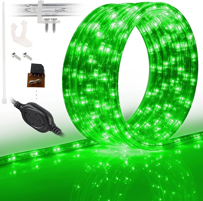 WYZworks 1116LEDs, 100ft LED Outside Rope Lights, Waterproof Permanent Outdoor ETL Certified Connectable Clear Tube, Christmas Palm Tree Holiday Decorative Landscape Patio Accent Lighting - Green