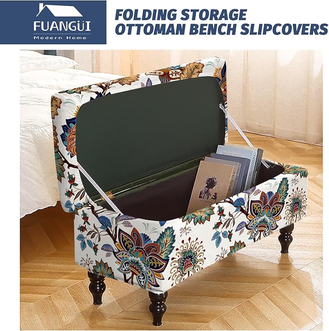 FUANGUI Ottoman Cover Stretch Storage Ottoman Bench Slipcover Jacquard Folding Storage Bench Ottoman Cover Footrest Stool Slipcover Footstool Protector Cover with Elastic Bottom Fit Length,Large