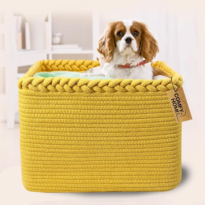 COMFY-HOMI 3Pack Small Woven Cotton Rope Basket for Organizing, Gift Baskets for Handles, Empty Gift Baskets, Medium Rope Basket|13.5" x 11" x 9.5" home decor for Living Room, Bathroom