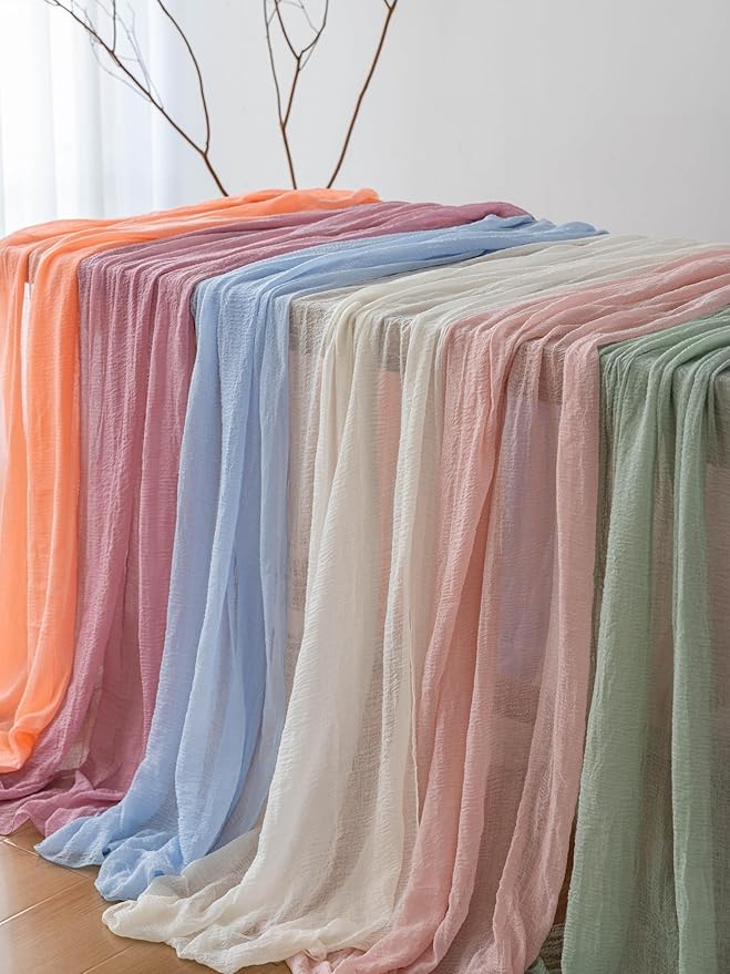 10pcs Blush Pink Gauze Rustic Cheesecloth Table Runner 120 Inch 10 FT for Wedding Baby Shower Bridal Shower Birthday Engagement Garden Outdoor Party Long Sheer Boho Decorations