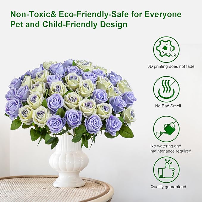 Artificial Flowers Roses Touch Fake Rose Bouquet Flower Stem for Wedding Centerpieces DIY Wreath Home Decorations Silk Roses Mothers Party Fake Outdoor Flowers Decor 19.6"(Mix50PCS)
